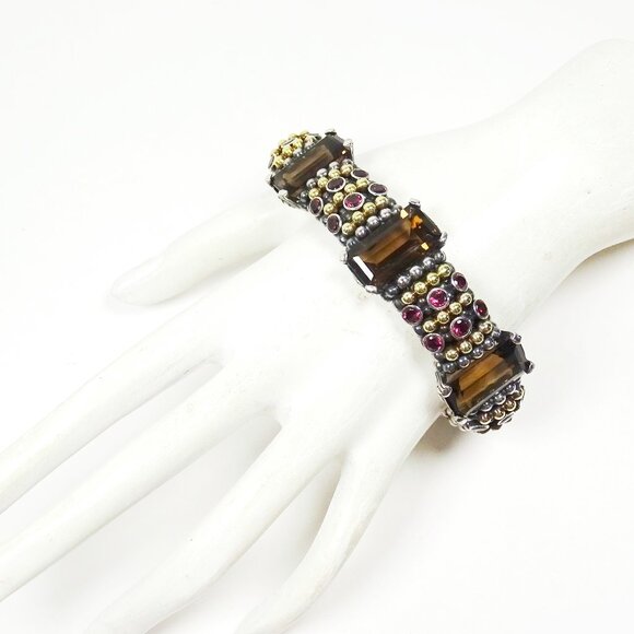 ***SOLD***LAGOS Caviar Sterling Silver Smoky Topaz & Rhodolite Garnet Bracelet - Picture 10 of 12